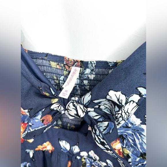 Xhilaration Floral Blue Midi Dress Tie Front, XL - Picture 4 of 5